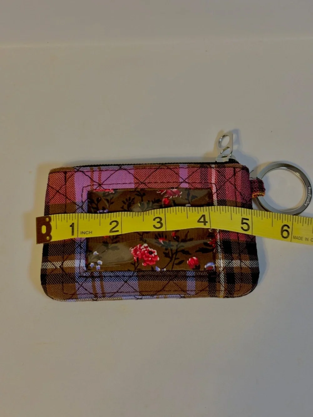 Vera Bradley Womens Zip ID Card Holder Coin Pouch Case Cozy Plaid Bloomcore Cute